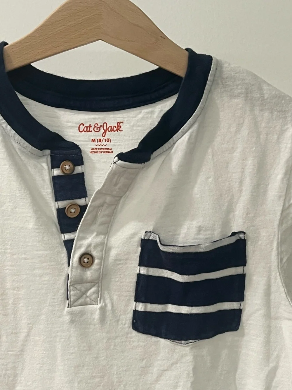 Cat & Jack White Tee with Navy Trim & Striped Pocket - Kids
